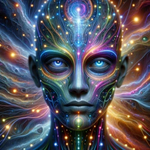 A shimmering and dynamic telekinetic alien, its form a fusion of...