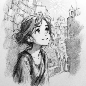 Foreground Focus:

Character: A young Palestinian girl, imagin...