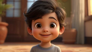 A high-quality 3D animated cartoon child character for a Tamil k...