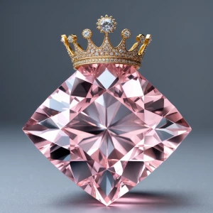 Give me a diamond shaped baby pink gem with a small gold tiara o...