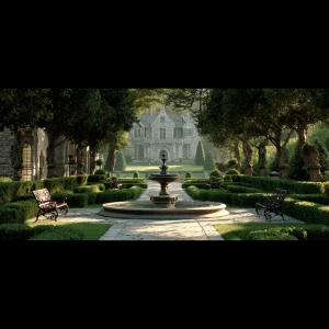 Create a breathtaking scene of a grand estate-style lawn featuri...