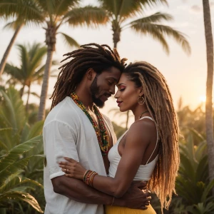 Create a cinematic YouTube thumbnail for a reggae love song titl...