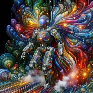 In a cacophony of swirling technicolor patterns and glitched-out...