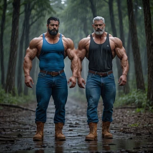 Generate an image of two men bodybuilders in Derby walking in th...