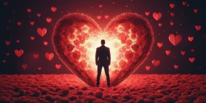 Man standing in beautiful woman's heart