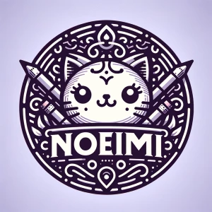 Create a logo with detailed font spelling out the name "NOEMI"....