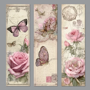 Victorian Mauve Rose Butterfly Bookmarks – 3 Elegant Bookmarks (...