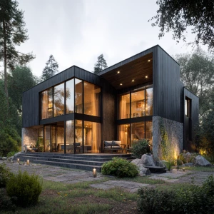 Create a modern Scandinavian luxury house exterior with inspirat...
