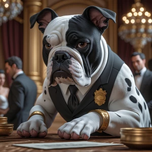 Create an image of a female detective Alapaha Blueblood bulldog...