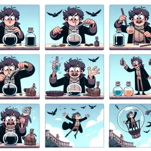 make a video of a cartoonish guy trying a drink which is like ro...