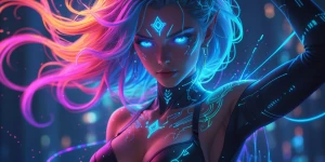 A dynamically bewitching digital anime character, every pixel pu...