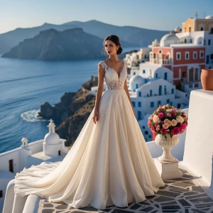 Wedding gown in Santorini
