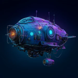 Generate an image of a small, purple spacecraft floating, no bac...