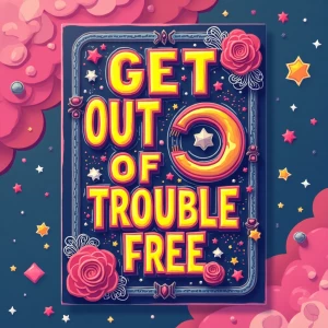 Generate an futuristic and colorful "get out of trouble free car...
