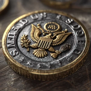 Generate a lifelike 3D image of a coin designed in a carton styl...