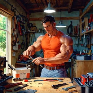 Create a stable diffusion for a handyman, working in a garage, b...