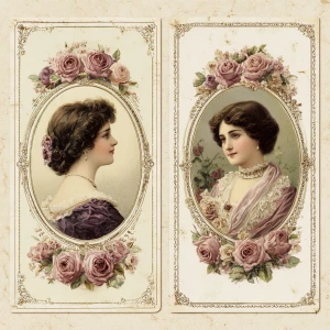 Victorian Mauve Rose Portrait Cameos – 2 Large Cards (Ornate Fra...