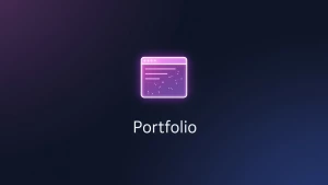 A clean dark-theme portfolio thumbnail. Minimal glowing 3D brows...