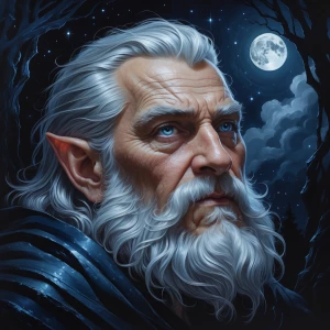 In a dark and mysterious realm, a starry-eyed stygian dwarf gaze...