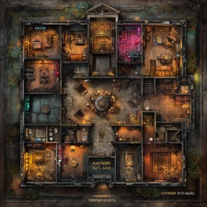 vygeneruj mi mapový diel "vstupná hala" v štvorcovom rozmere, kt...