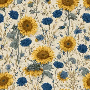 seamless farmhouse botanical repeat pattern, scattered sunflower...