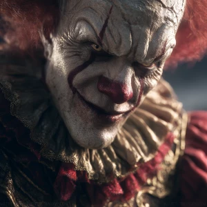 hyper detailed masterpiece photography of a clown with a hellish...
