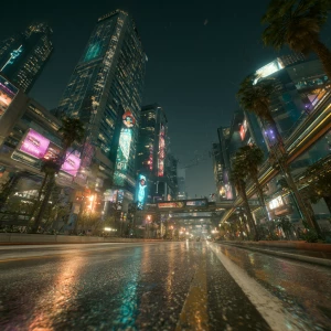 Wide shot streetlevel perspective tilt up, Visualize a dystopian...