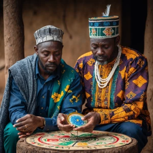 A Hausa geomancy teacher with student
