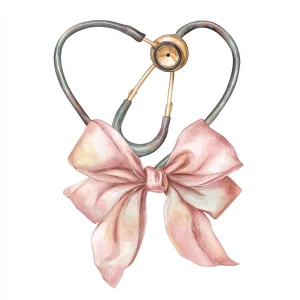 watercolor clipart of a medical stethoscope formed into a heart...