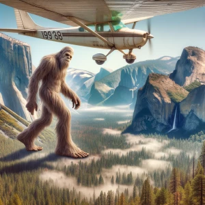 A 1968 single engine plane flying over Yosemite nation park flys...