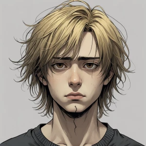 A 14-year-old boy, looking about 14 years old. He has long, blon...