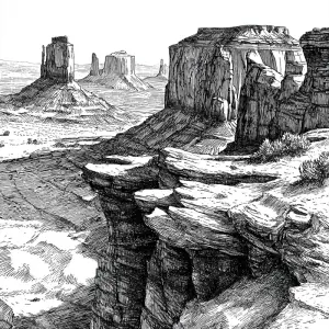 A detailed black and white pencil sketch capturing a Monument Va...
