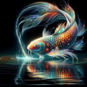 A brilliantly shimmering Arcanite koi, its scales reflecting a m...