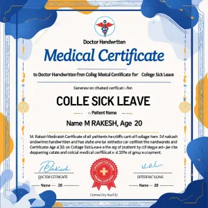 Generate a doctor handwritten medical certificate for college si...