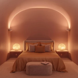 Guest Room 5 – Twilight Blush Room: A serene dreamscape painted...