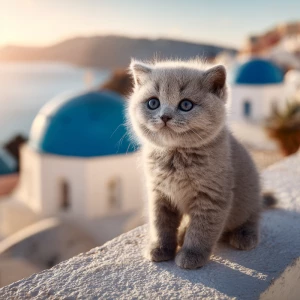 Koko the kitten, silver-gray British shorthair kitten with round...