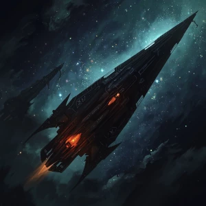 A nightmarish novel starry skiff floats through a digital painti...