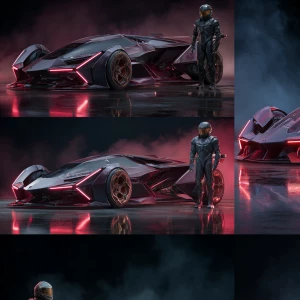 futuristic hypercar, full body shot of a single car, sharp angul...
