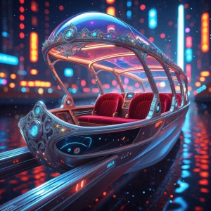 A splendidly futuristic galactic gondola, designed with intricat...