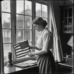 Black & White Image Prompt:
“1910s American woman carefully fold...