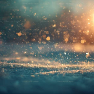“Cinematic close-up of soft drifting snowflakes glowing in warm...
