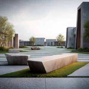 Generate a contemporary architectural scene featuring a landscap...