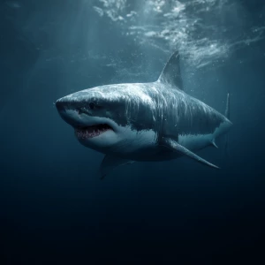 Generate a prompt of a megalondon great white shark