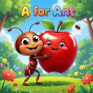 cute and friendly cartoon ant with a smooth brown body, big shin...