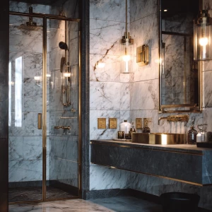 Create a visually appealing image of a luxurious bathroom featur...