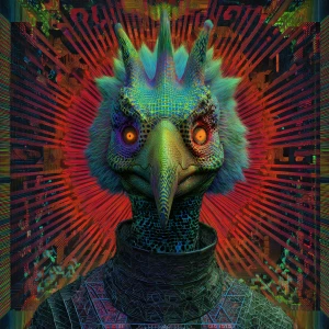 Square grotesque psychedelic horror portrait of a humanoid figur...