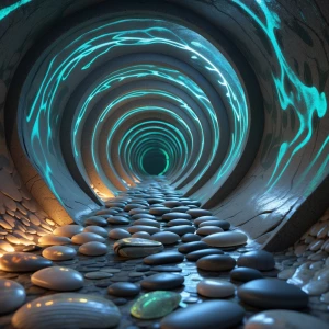 Pebble-Shell Footpath Hall: A low, winding hall where the floor...