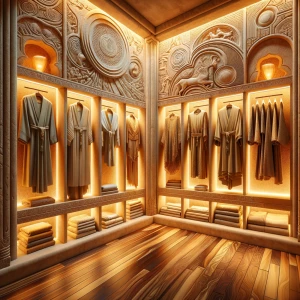 Immerse yourself in the "Temple of Garments" within Closet 1, a...