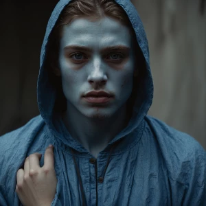 The image is a close-up portrait that focuses on the lower half...