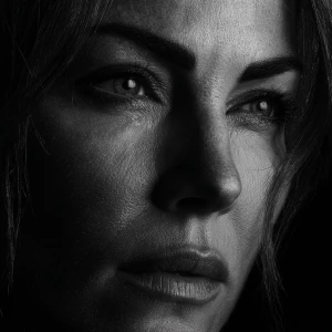 Ultra realistic big close-up portrait of Elizabeth Hurley, cinem...